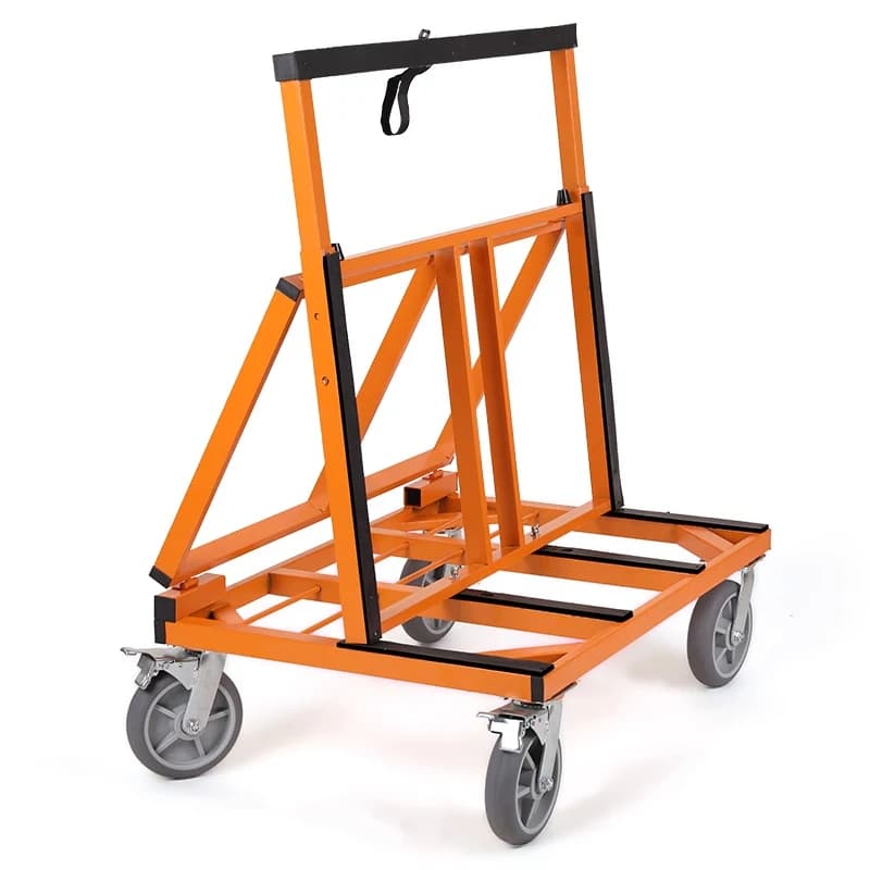 Foldable and retractable door window glass trolley with heavy-duty silent wheels for easy plate and material handling.
