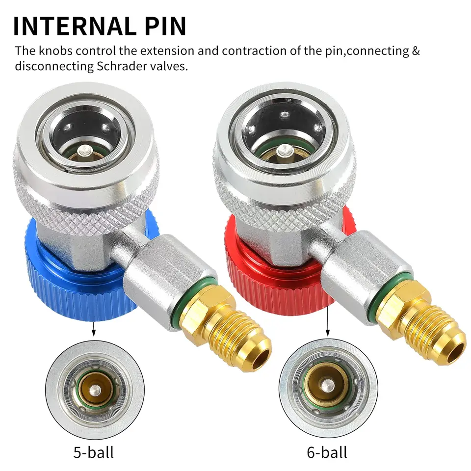 Car AC Recharge Kit | R134A Quick Couplers | H/L Manifold Gauge Adapters - Thumbnail 4