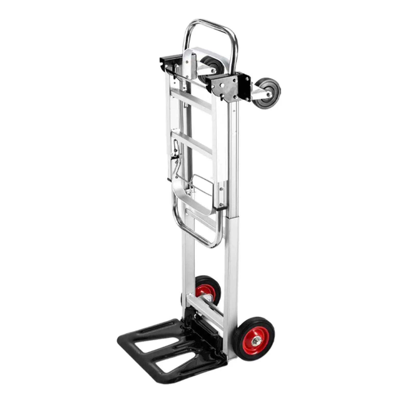 Folding Hand Truck Utility Cart with sturdy steel frame, large wheels, and space-saving foldable design for heavy duty moving tasks.