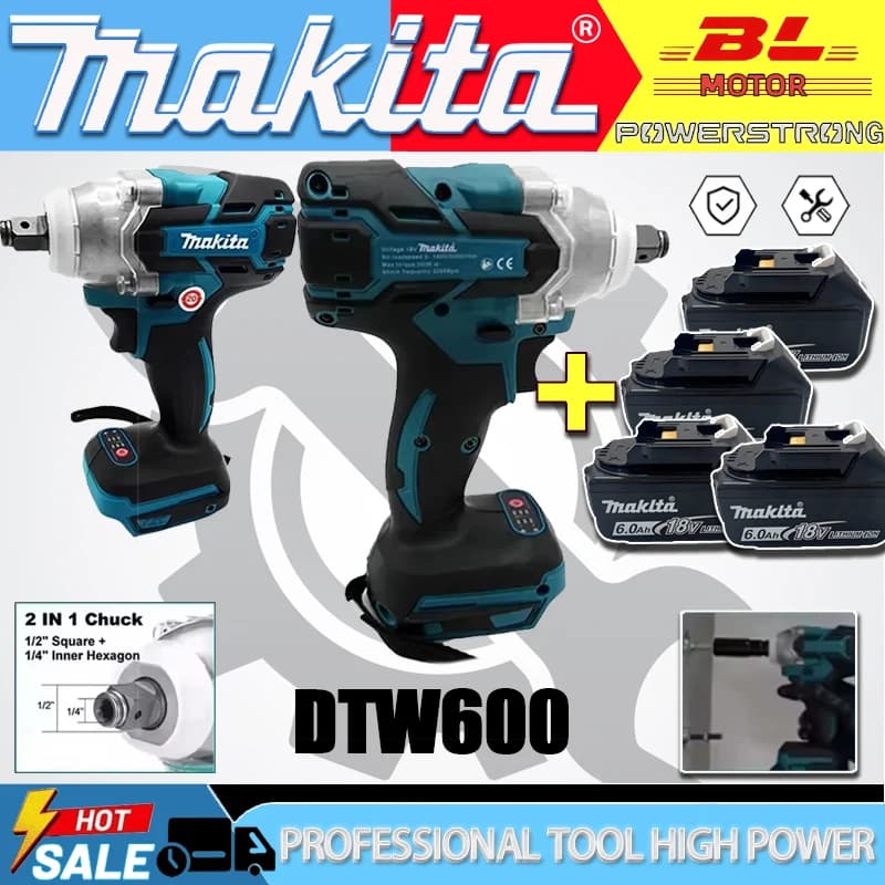 Makita DTW600 18V Brushless Cordless Impact Wrench | 1/2 Drive | 3100 IPM | Professional Automotive Tool - Thumbnail 2