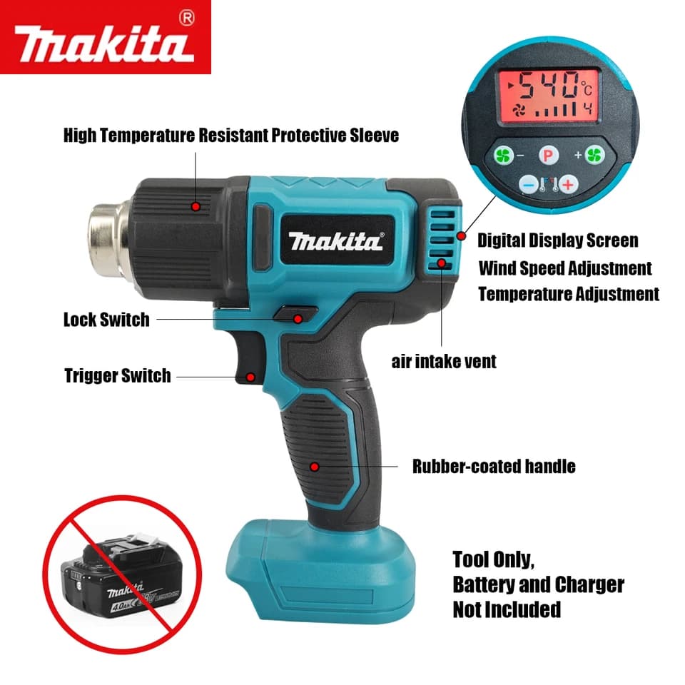 Makita 18V Cordless Heat Gun | Max 540°C | Shrink Film & Soldering - Thumbnail 5
