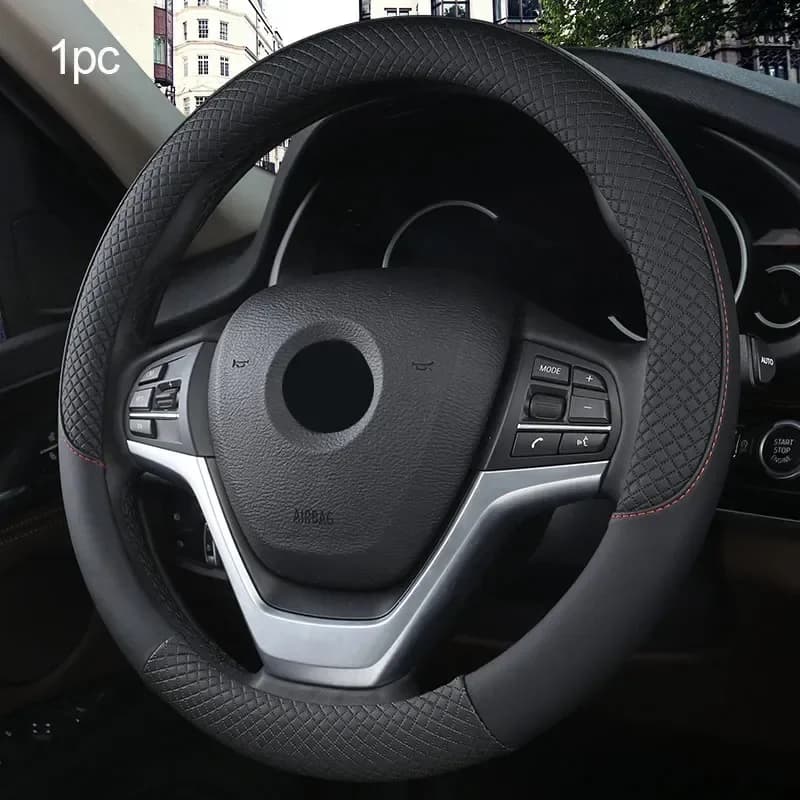 Leather Steering Wheel Covers | Universal 15 Inch Anti-Slip Fit - Thumbnail 3