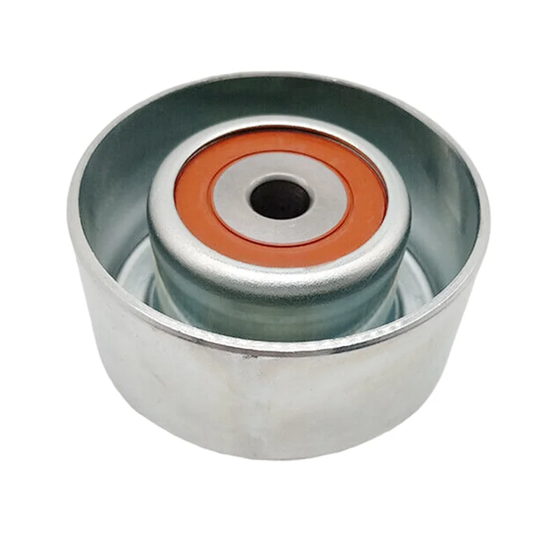 Silver idler pulley for Toyota Tacoma 2.7L engine, part numbers 16604-0P011 and 16604-31020, used in drive belt systems.