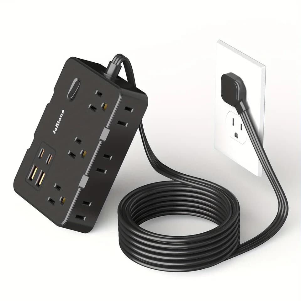 Ultra Thin Flat Plug Extension Lead | 4 USB (2C) & 6 Outlets | 5ft Surge Protector - Thumbnail 2