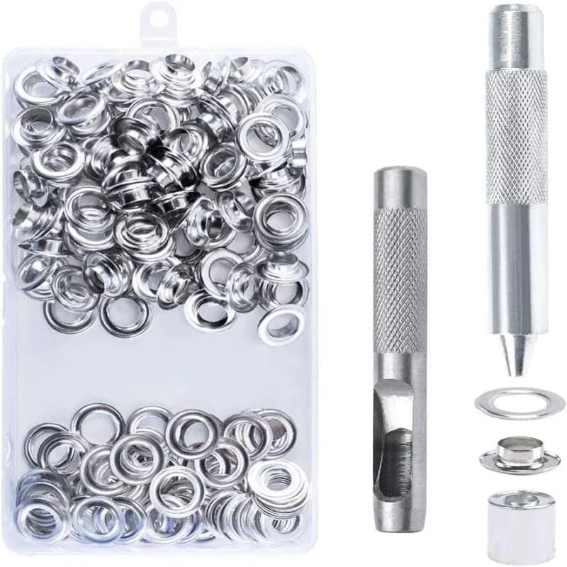 for Tarpaulin | 100pc Grommet Kit with Punch Tool | 10mm Metal - Thumbnail 2