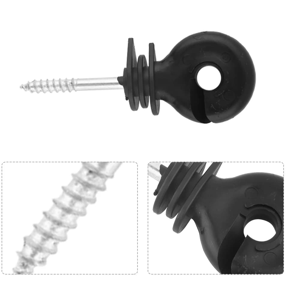 Electric Fence Insulators | 50 Black Screw-in Rings | For Wooden Posts - Thumbnail 4