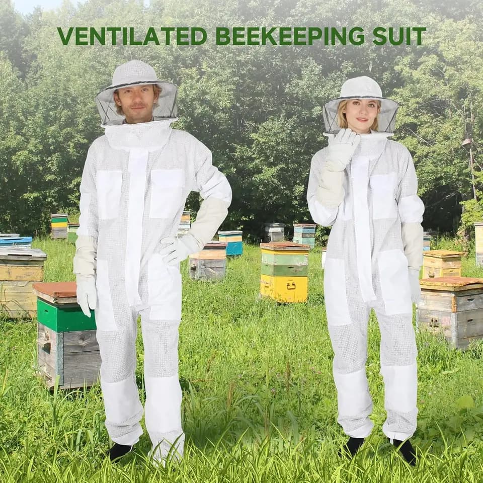 Ventilated Beekeeping Full Hazmat Suit | 3-Layer Air-Through Protection | Removable Hood - Thumbnail 3