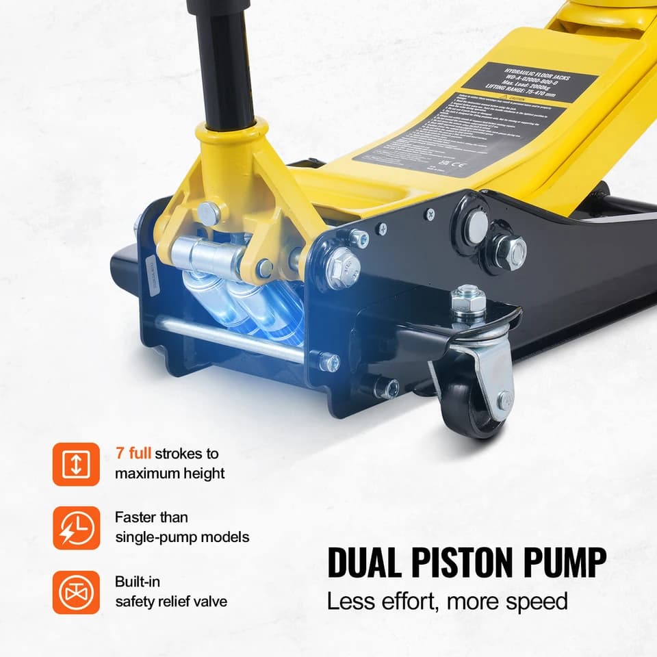 2T Low Profile Floor Jack | Car Jack for Changing Tires | Dual Piston Quick Lift - Thumbnail 4