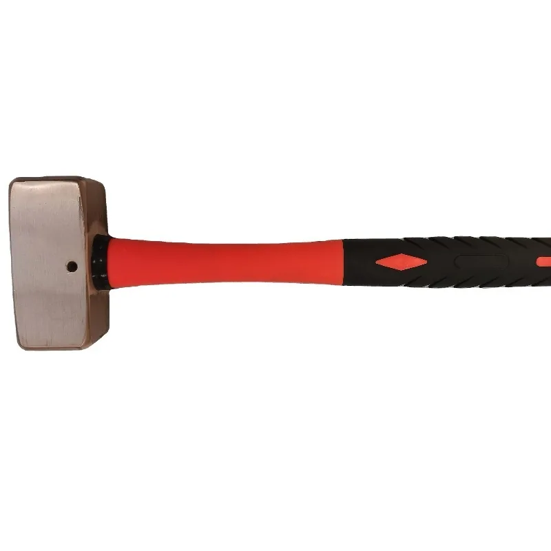 Non-sparking 1kg red copper sledge hammer with fiberglass handle, suitable for various industrial and hazardous environments.