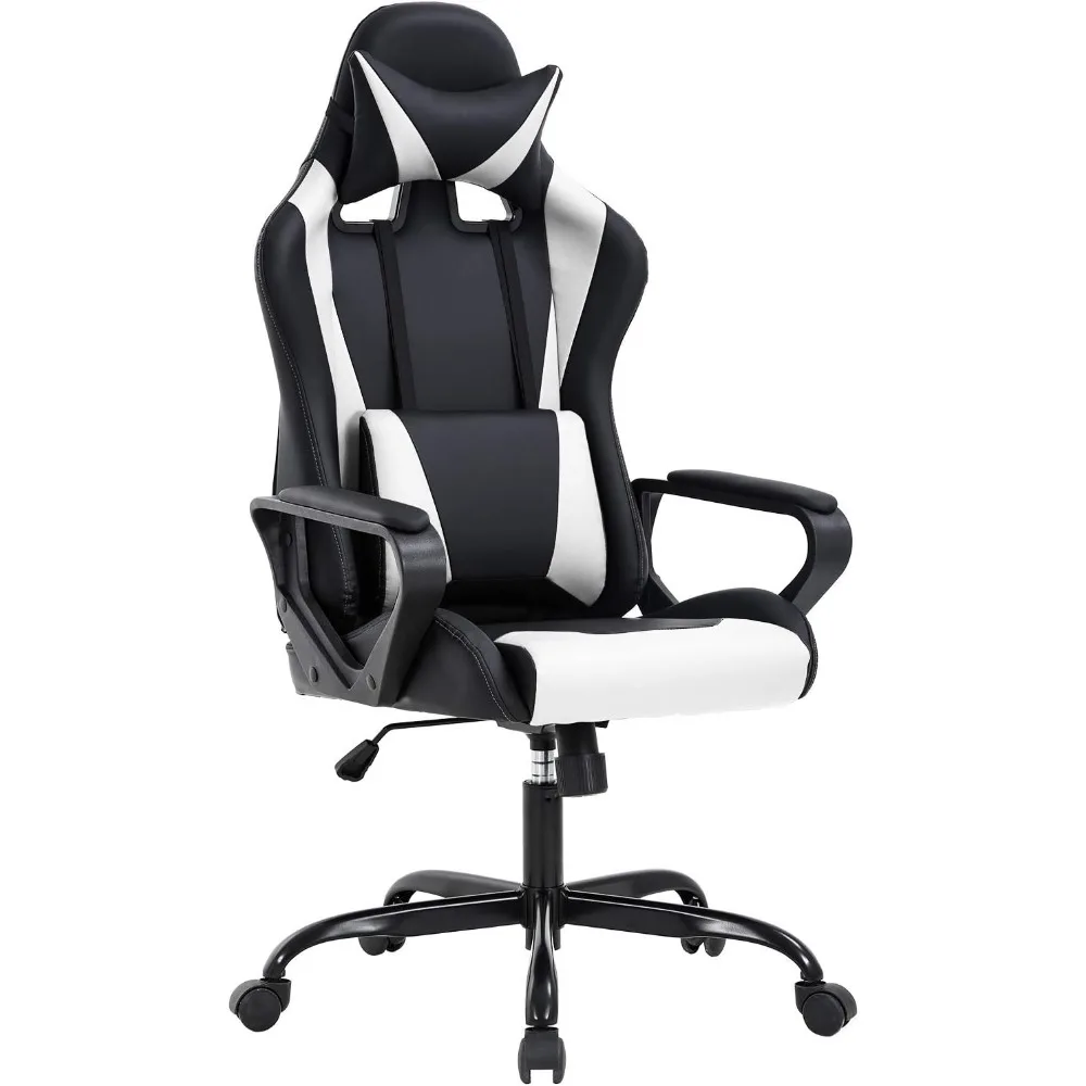 BestOffice high-back gaming chair with racing-style design, PU leather upholstery, ergonomic support, and smooth-rolling casters for office or computer desk use.