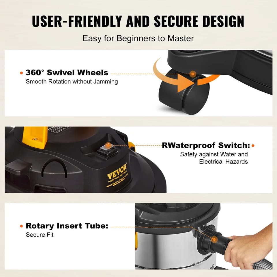 Wet Dry Vacuum for Carpet Spot Cleaner | Powerful Suction | Debris & Pet Hair - Thumbnail 4