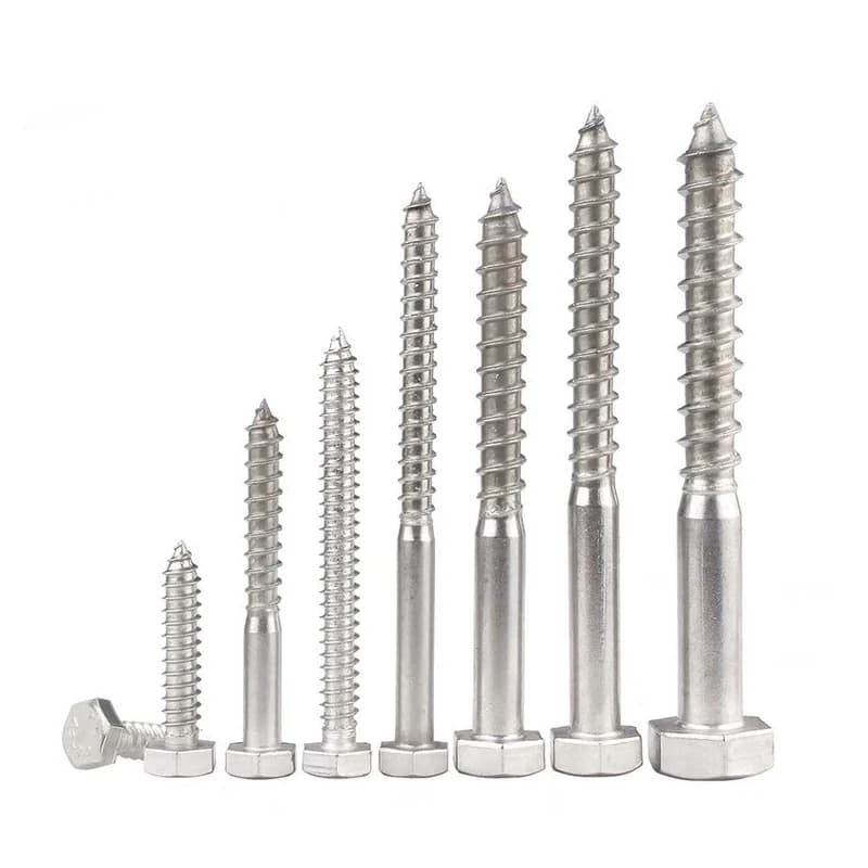 M8, M10, and M12 external hex head self-tapping screws made from 304 stainless steel, with lengths from 30mm to 200mm.
