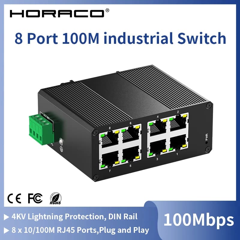 8 Port Industrial Network Switch | DIN Rail Mount | Plug & Play IP40 - Thumbnail 2