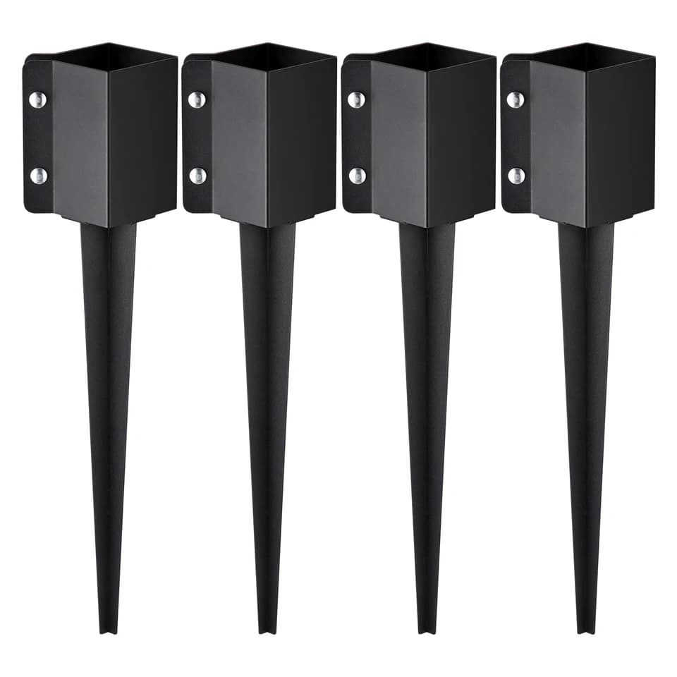 Fence Post Spike 4 Pack: Four identical black post anchors on a white background.