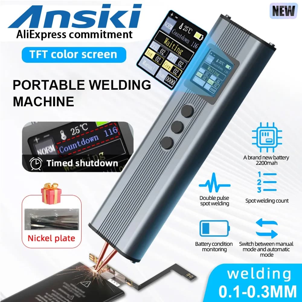 11-Setting Spot Welder | Handheld Tool for 18650 Batteries & 0.3mm Nickel Strips - Thumbnail 2