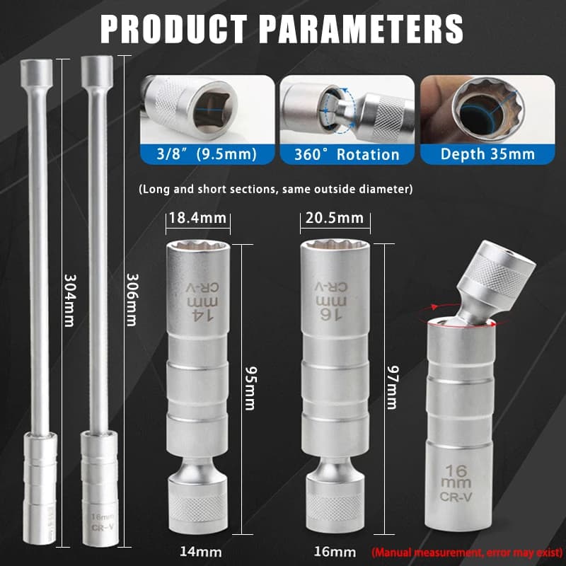 Spark Plug Socket | 14mm & 16mm Thin Wall | 3/8 Drive Wrench - Thumbnail 4