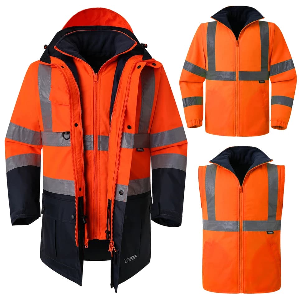 Hi Vis Jacket | 5-in-1 Waterproof Parka | Workwear Safety Coat - Thumbnail 2