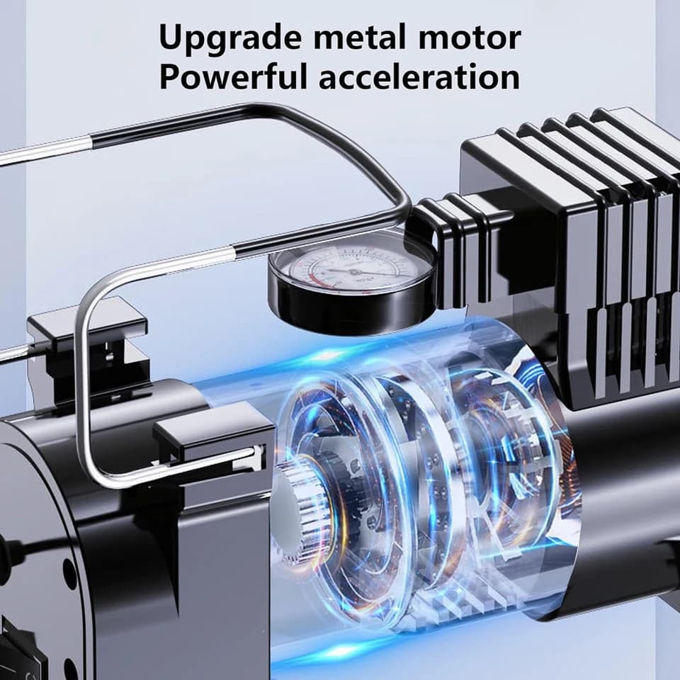 Heavy-Duty Tyre Inflator | 12V 150PSI Metal Compressor | Digital Gauge - Thumbnail 3