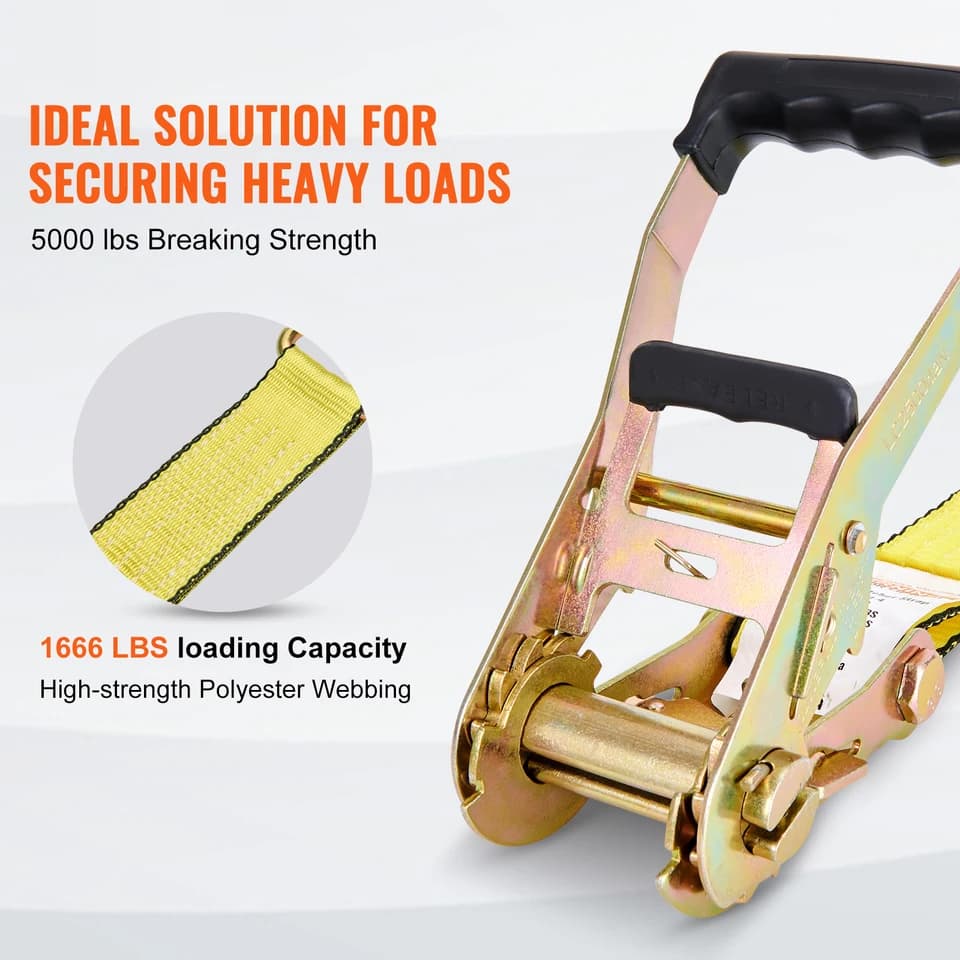 4x Ratchet Tie-Down Straps | Double J Hook | Cargo Lashing for Moving Appliances - Thumbnail 3