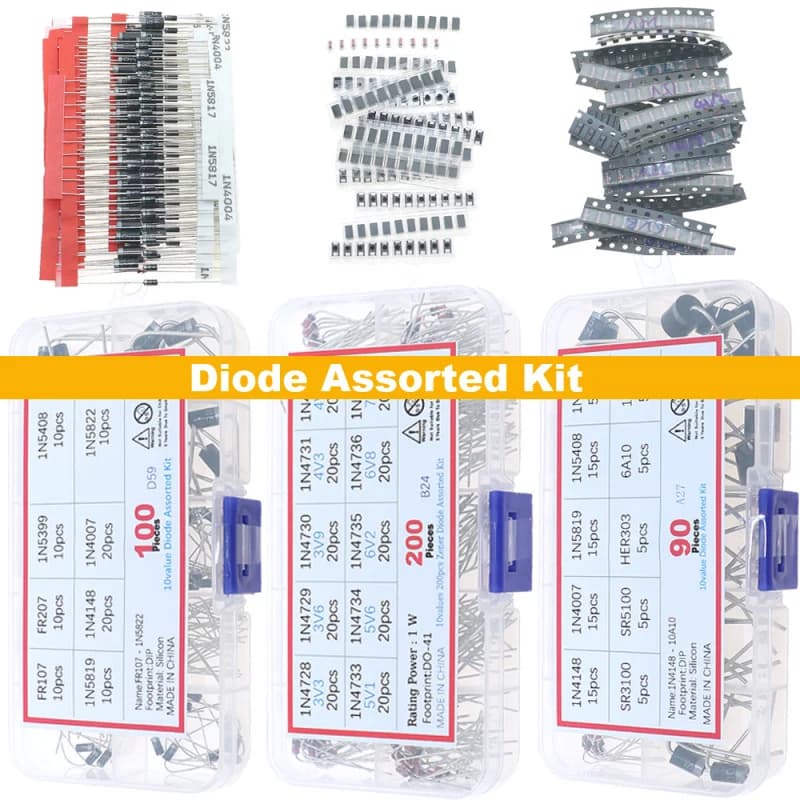 Diode Assortment Kit | Fast-Switching Schottky & Zener Diodes | 1N4007, 1N4148, 1N5819 - Thumbnail 2