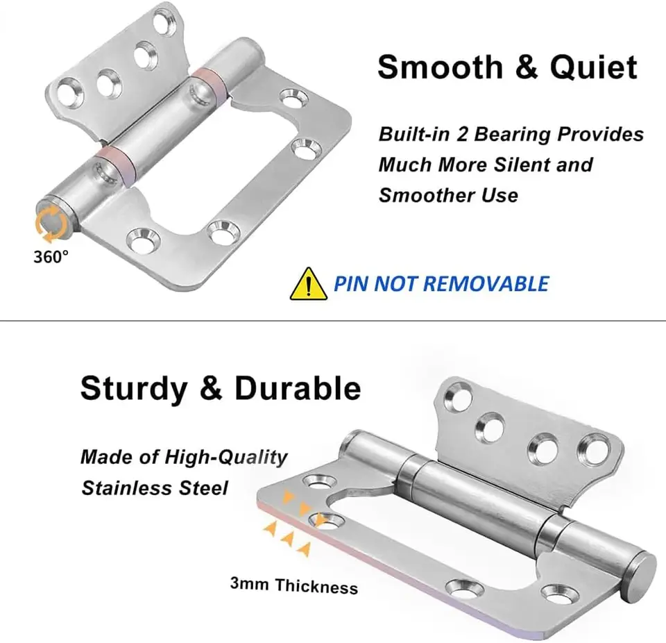 6 Piece 4x3" Non-Mortise Gate Hinges | Stainless Steel | Brushed Finish - Thumbnail 3