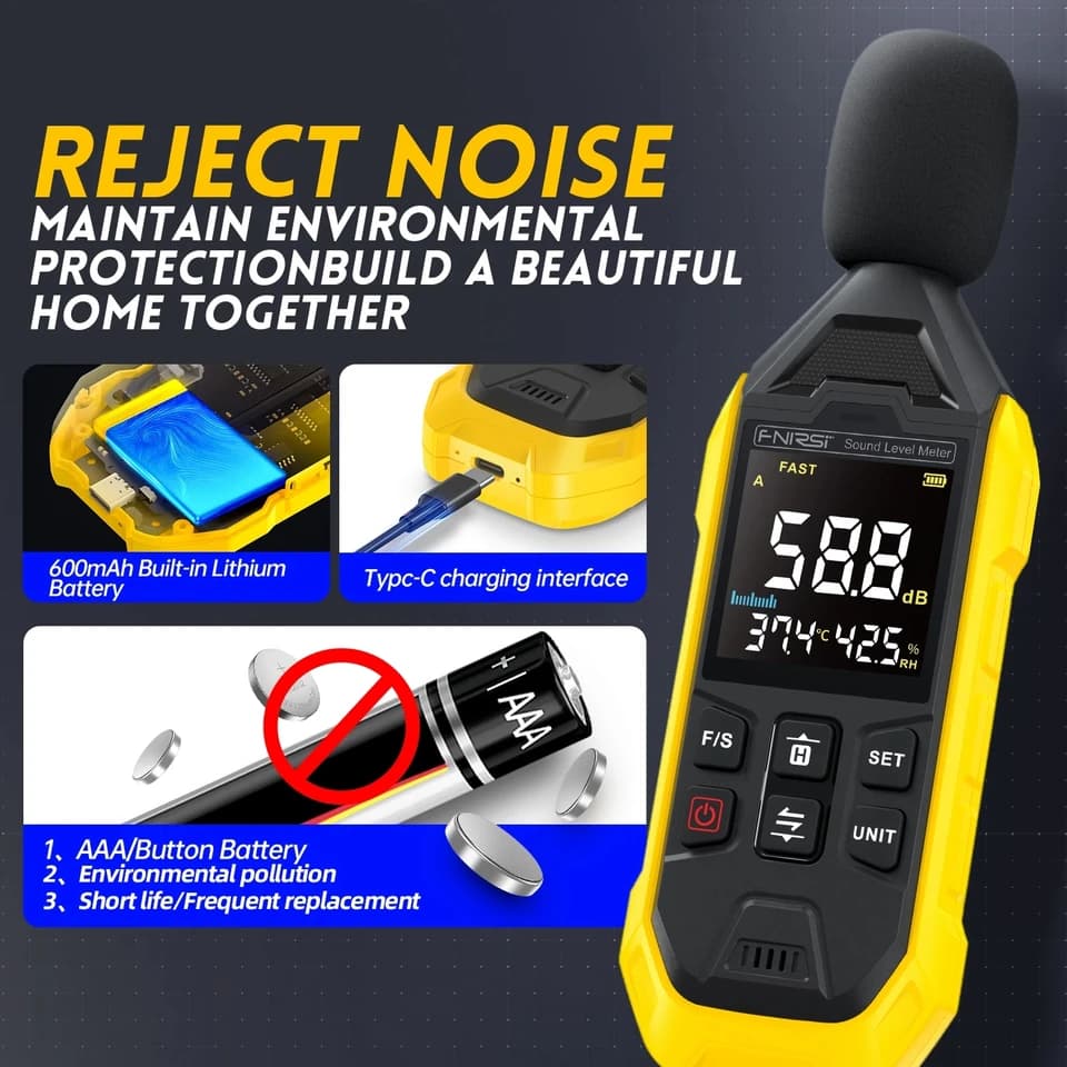 FNIRSI FDM01 Decibel Meter | 30-130dB Sound Level | Digital Handheld - Thumbnail 5