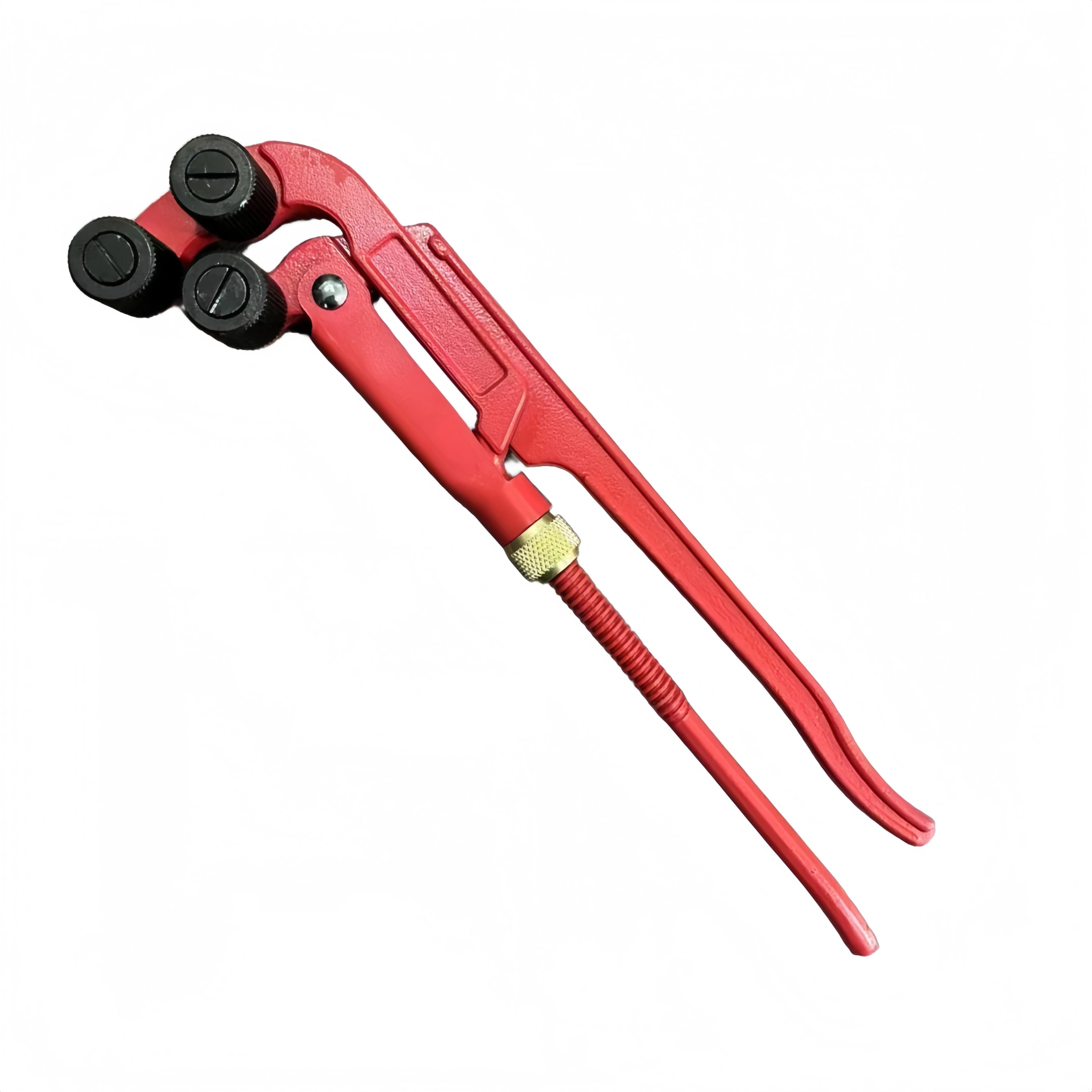 Manual pipe threader tool with pressure roller sleeve for fixing damaged threads on pipelines, a durable hand tool for plumbing repairs.