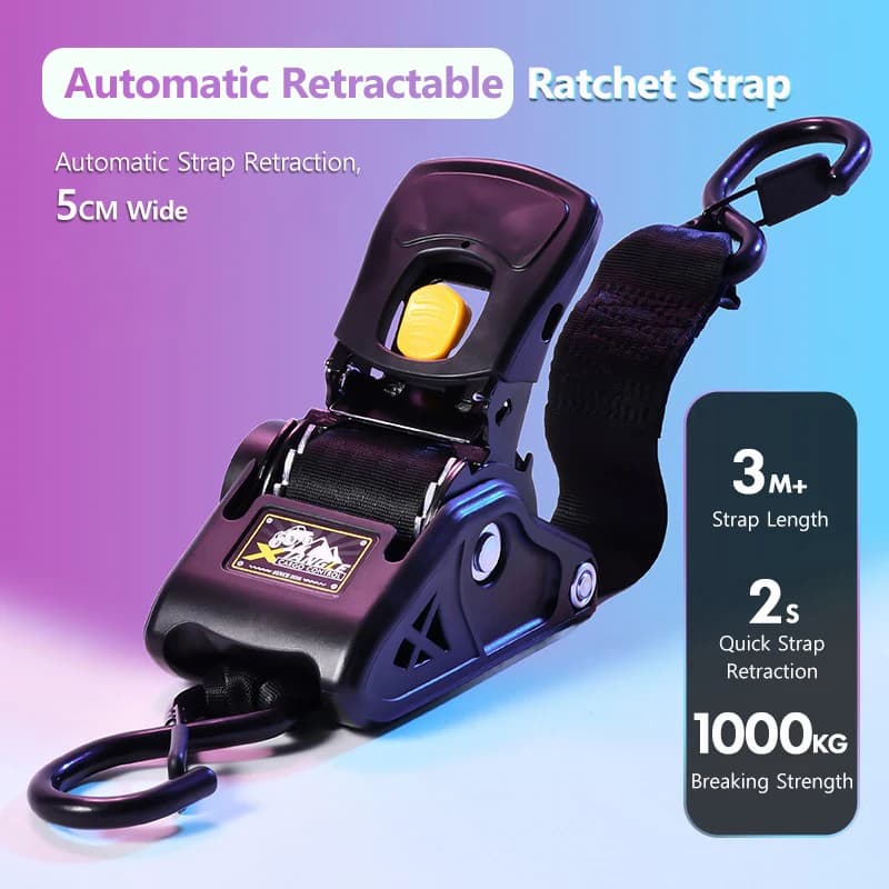 Heavy Duty Automatic Ratchet Strap | 3.3m Quick Release | 680kg S-Hook Tie Down - Thumbnail 3