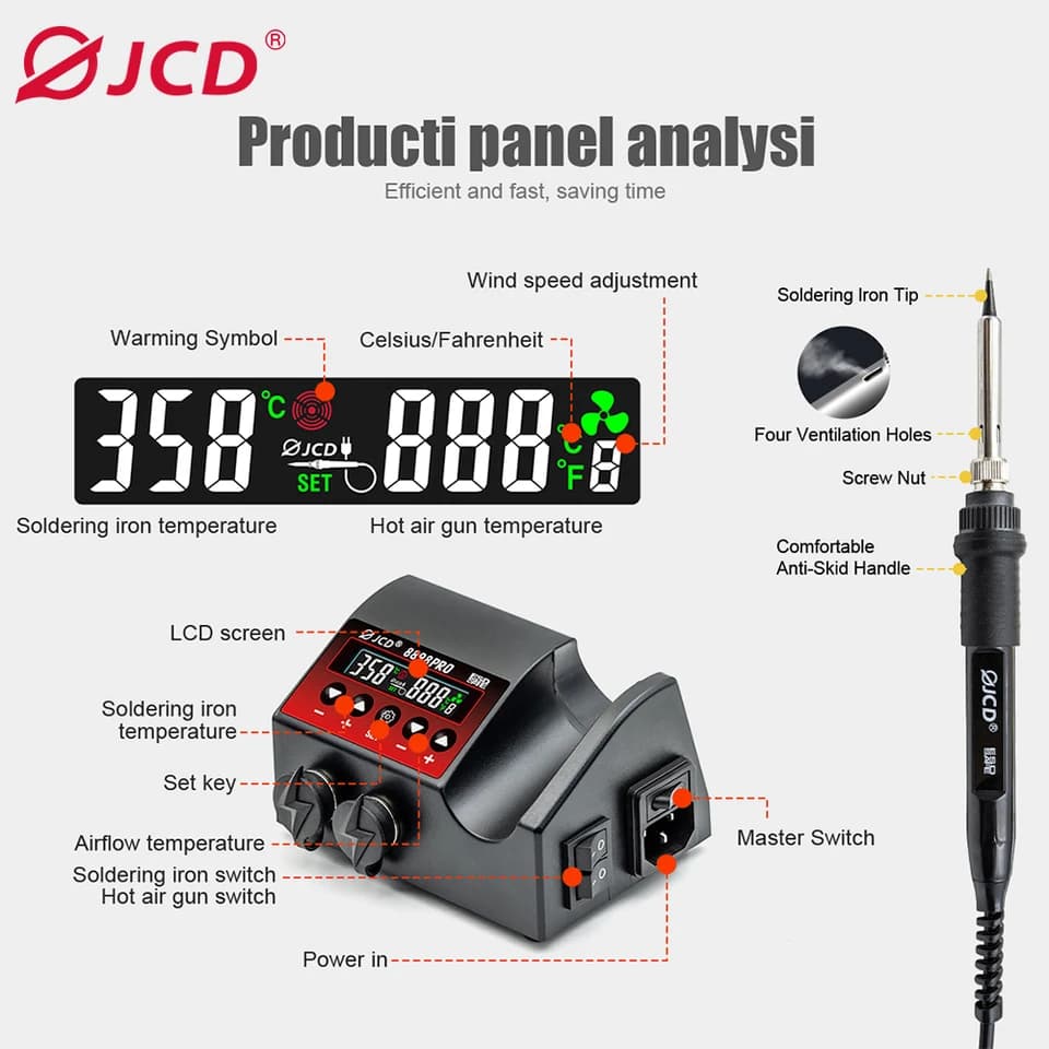 8898Pro Soldering Station Heat Gun | LCD Digital Display | SMD BGA IC Repair - Thumbnail 3