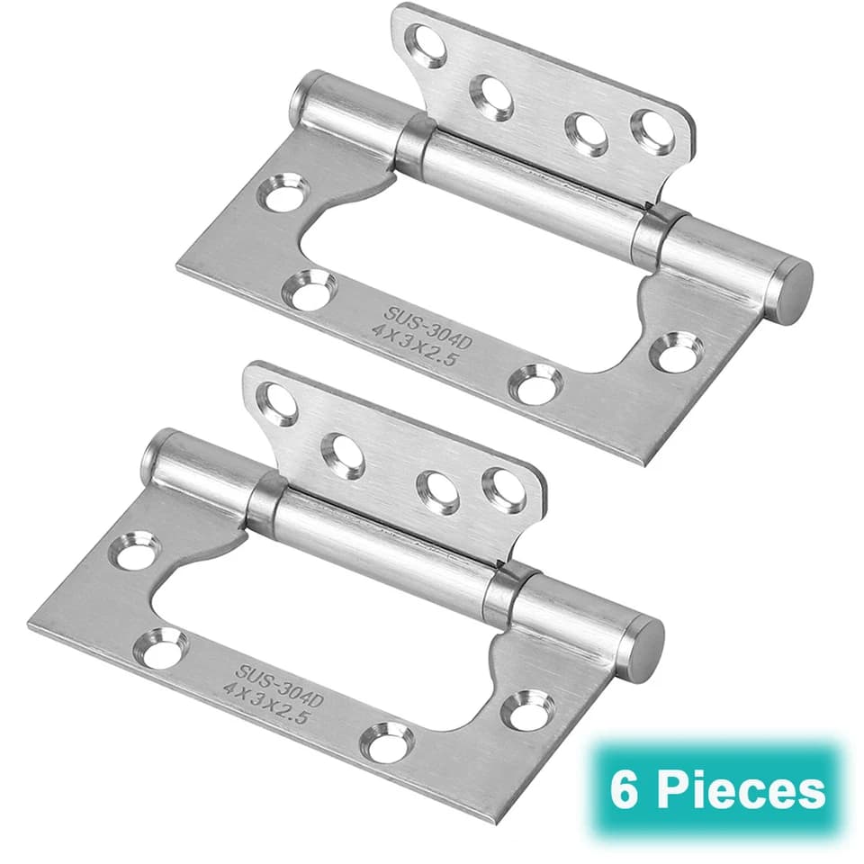 6 Piece 4x3" Non-Mortise Gate Hinges | Stainless Steel | Brushed Finish - Thumbnail 2