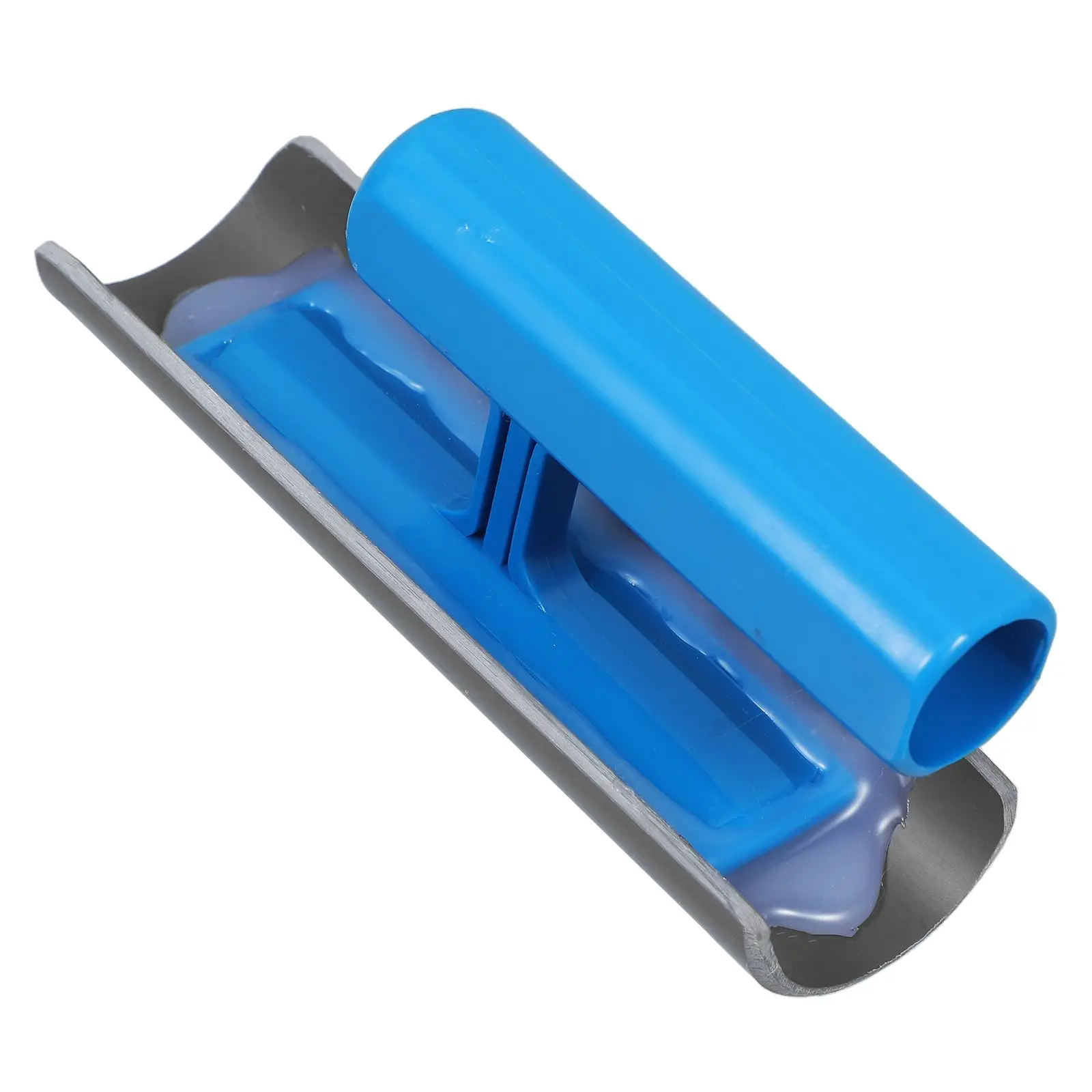 Curved cement trowel with lightweight tubular steel handle for bricklaying and concrete smoothing, a professional-grade construction tool.