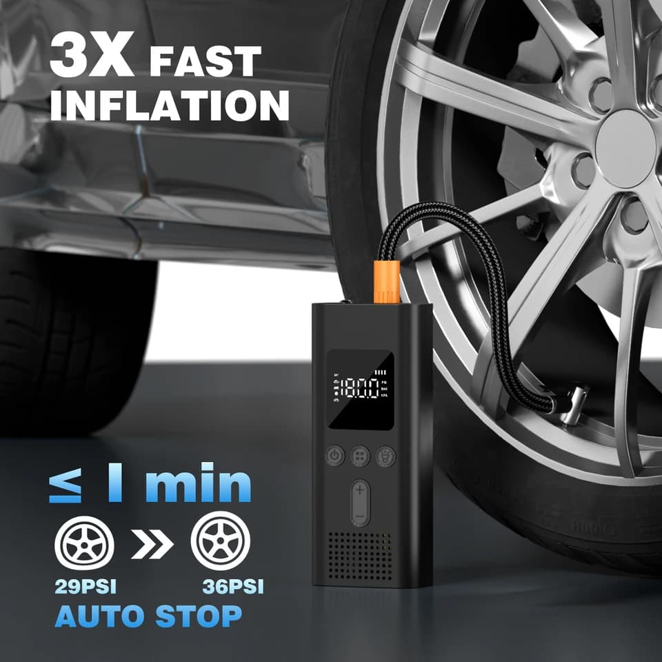 Digital Tyre Inflator | Cordless 150PSI Air Pump | Car & Bike Compressor - Thumbnail 4