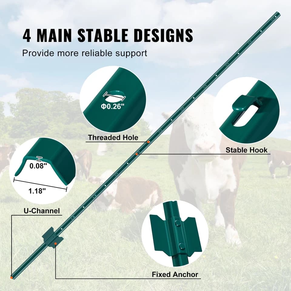 Heavy Duty Fence Post Spike | Steel T-Post for Wire Fencing | Garden & Farm Use - Thumbnail 4