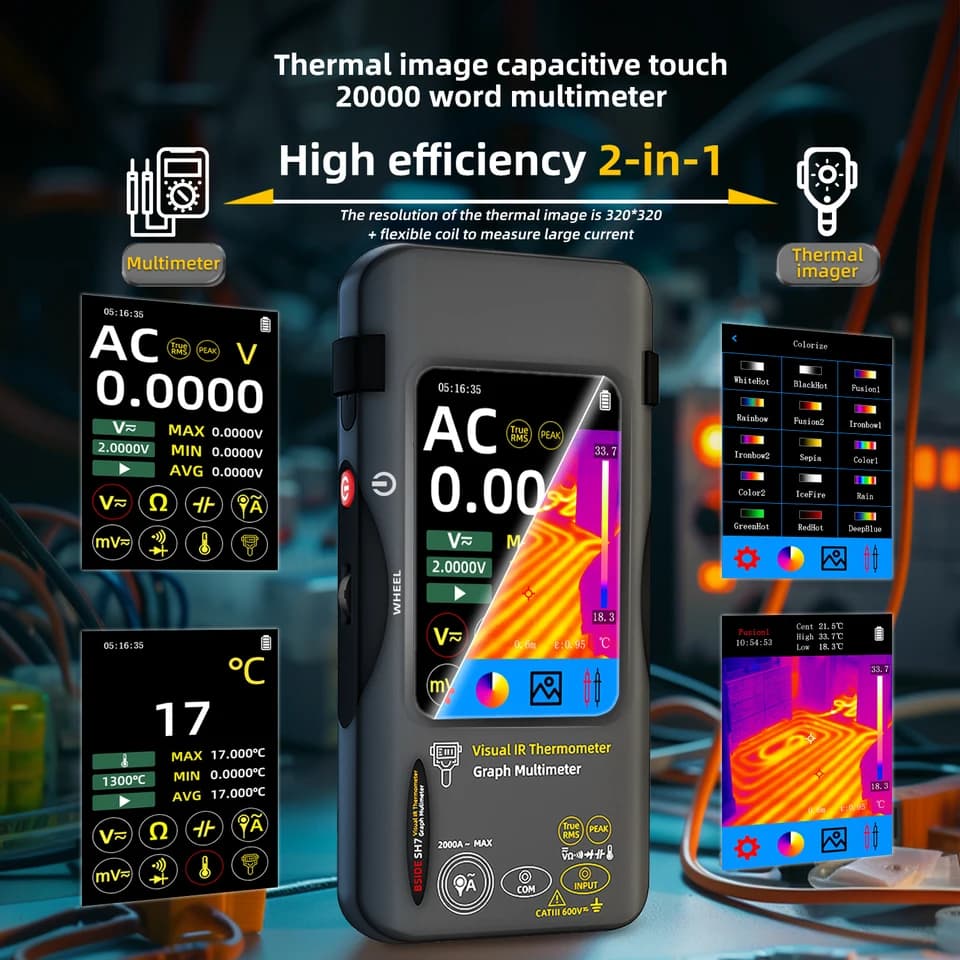 SH7 Thermal Imaging Multimeter | 320x320 IR Camera | 20000 Count Voltage Test - Thumbnail 7