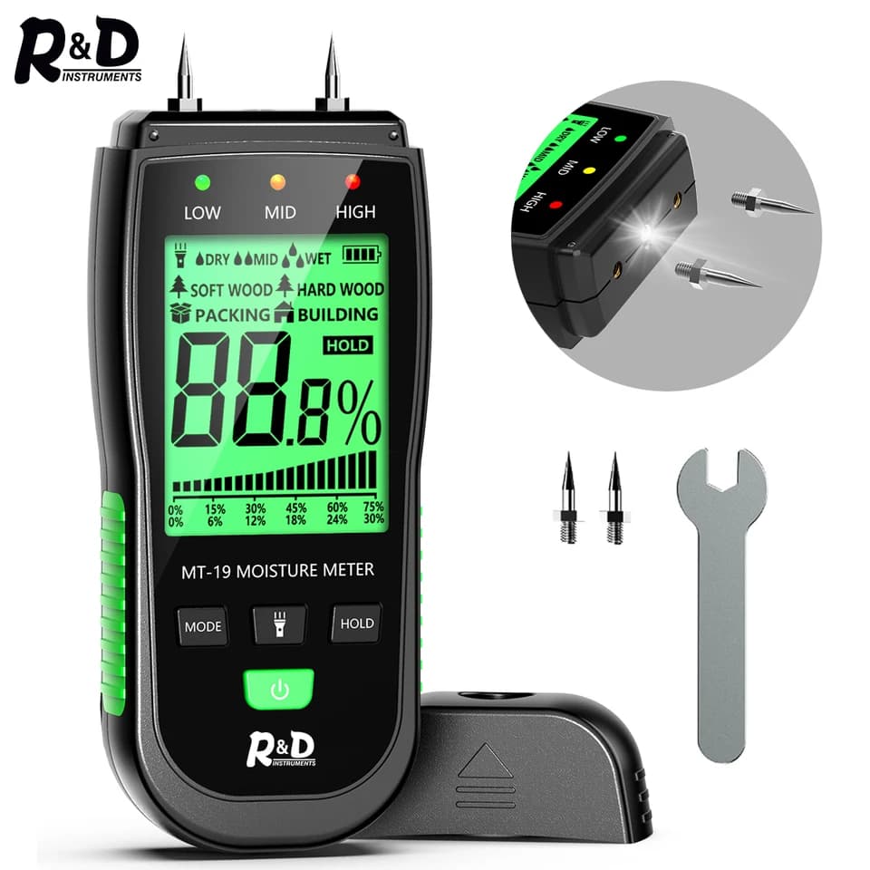 R&D MT-19 Wood Moisture Meter | Digital Timber Damp Detector | Wall Hygrometer - Thumbnail 2