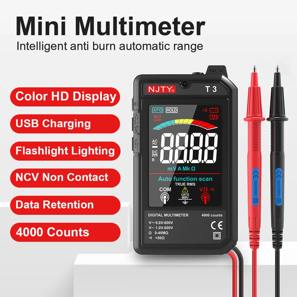 T3 Mini Digital Multimeter | USB Rechargeable, 4000 Counts | Auto Ranging, NCV - Thumbnail 3