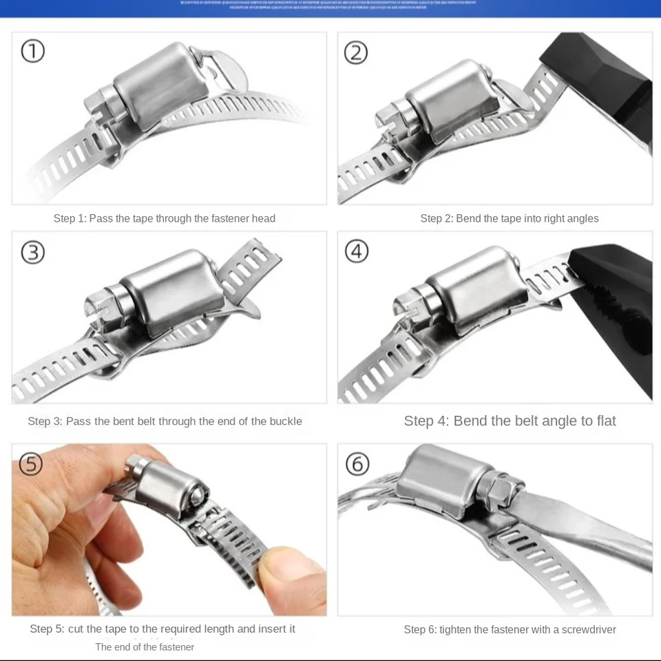 Stainless 304 Steel Hose Clamp Strap | Adjustable Worm Gear Clip | Pipe Ducting Fastener - Thumbnail 4