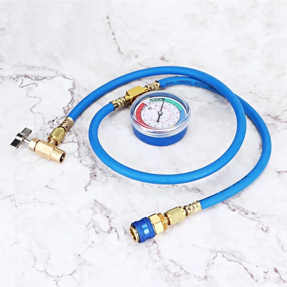 Car AC Recharge Kit | R134A Charging Hose with Gauge | Automotive Air Repair Tool - Thumbnail 4
