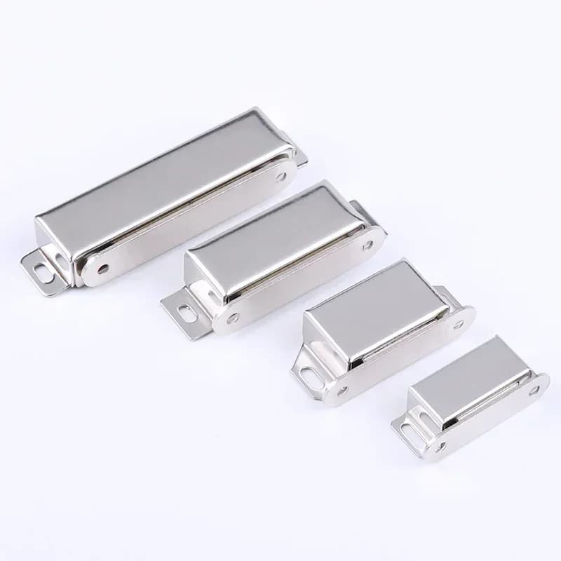 Stainless steel magnetic suction clamp for cabinet doors, a sleek and durable touch latch fastener for tools and hardware.