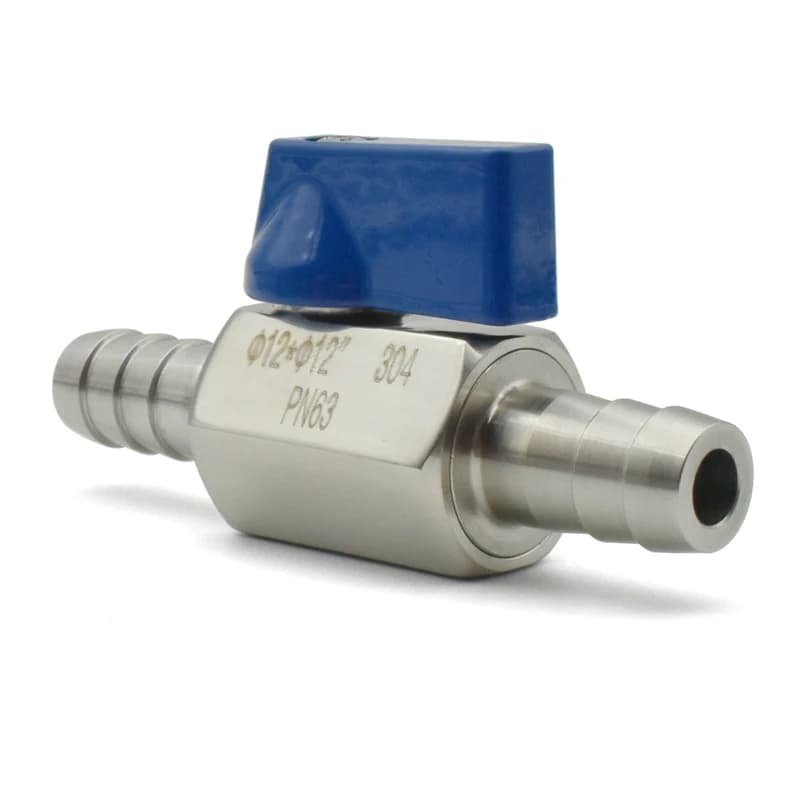 Hose Barb Mini Ball Valve Gate | 304 Stainless Steel | Gas Water Oil - Thumbnail 5