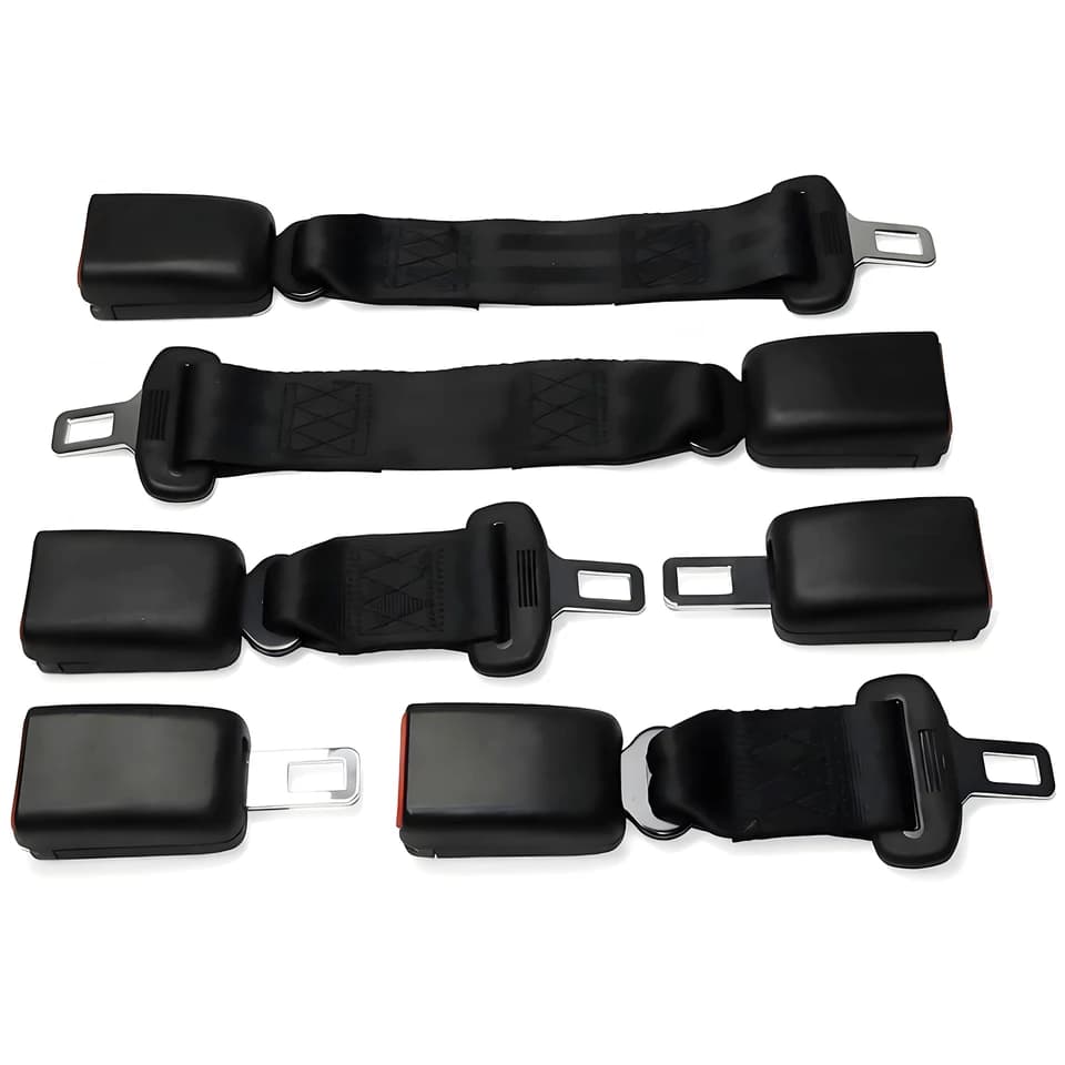 A universal black car seat belt extender clip, designed for easy installation and safety.