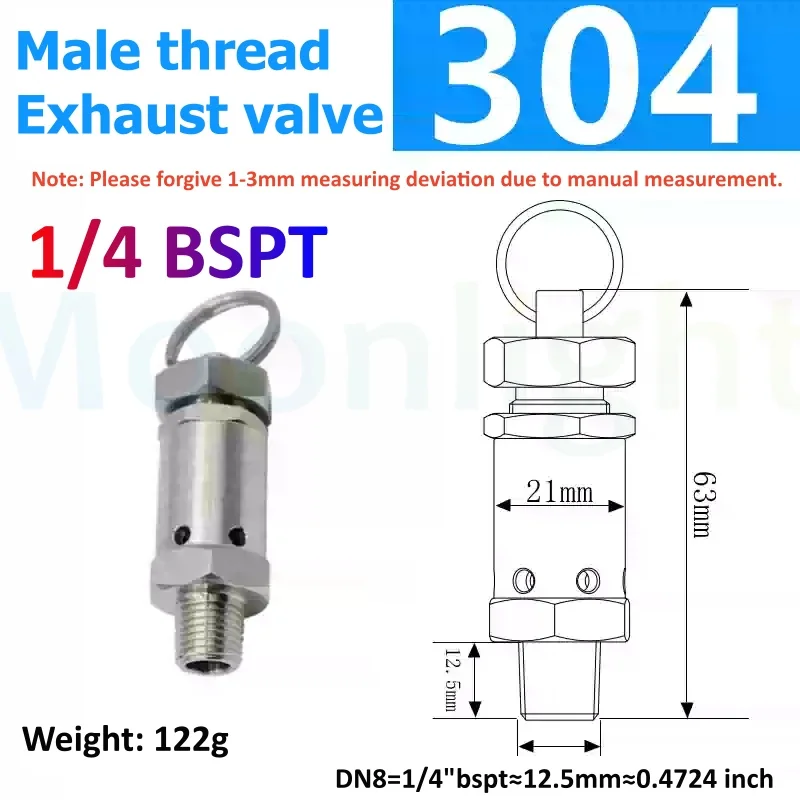 1/4" 1/2" BSP 3/4 Pressure Reducing Valve | 304 SS Safety Relief | Air Compressor - Thumbnail 6