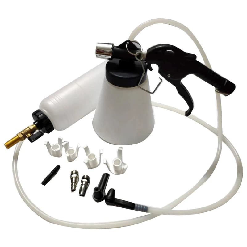 A handheld pneumatic brake fluid bleeder tools kit, a complete brake bleeder kit for efficient car clutch oil pumping.
