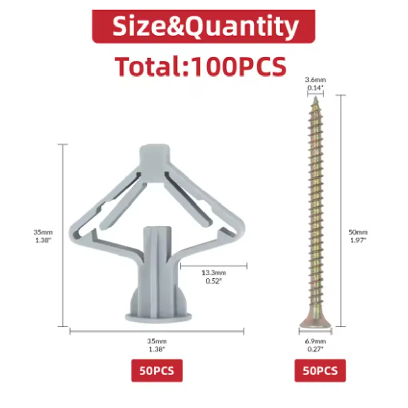 Fixings Kit | 100pc Hollow Wall Butterfly Anchors & Screws - Thumbnail 7