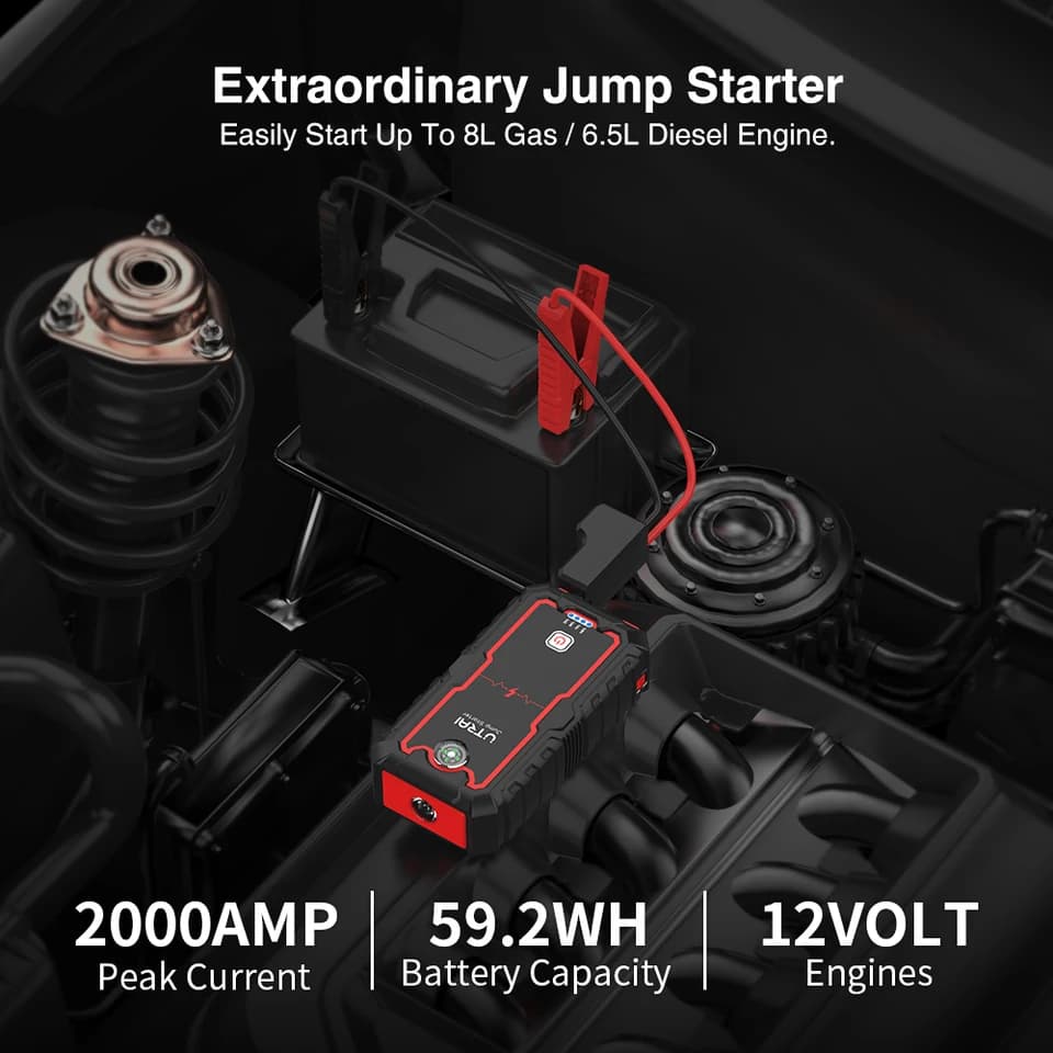 Remote Car Starter | 2000A Peak 12V Booster | Emergency Jump Starter - Thumbnail 2