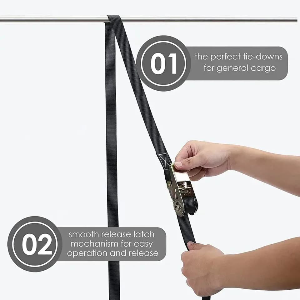 Heavy-Duty Ratchet Strap Set | 0.8T Load Capacity | 25mm x 6m Polyester - Thumbnail 5