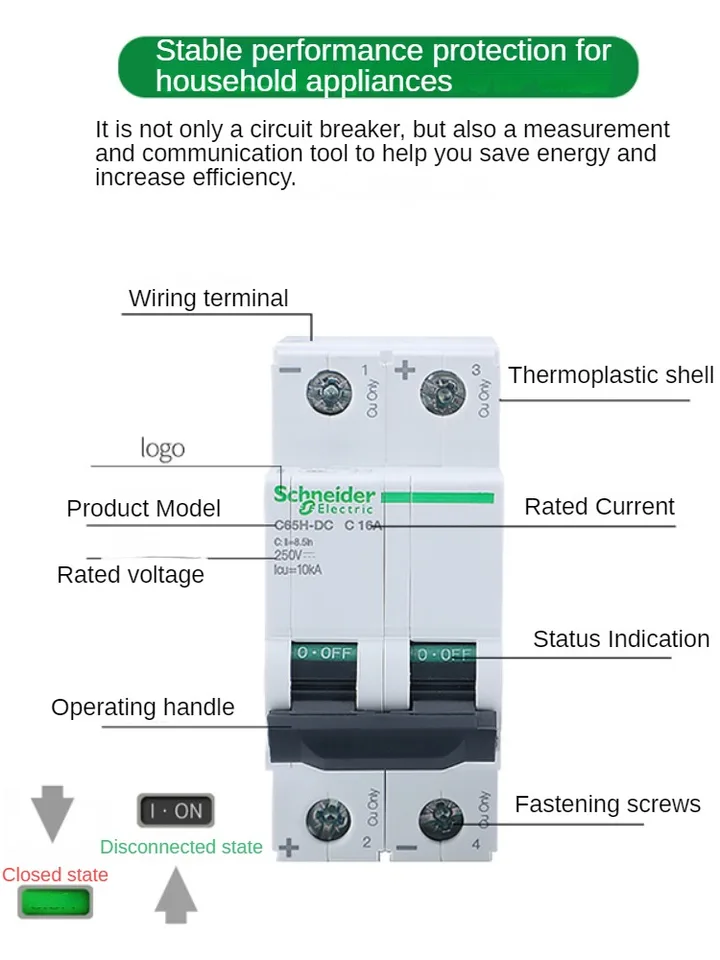 Schneider C65N-DC Miniature Circuit Breaker | 1P 2P Rail Type | Solar DC 32-63A - Thumbnail 4