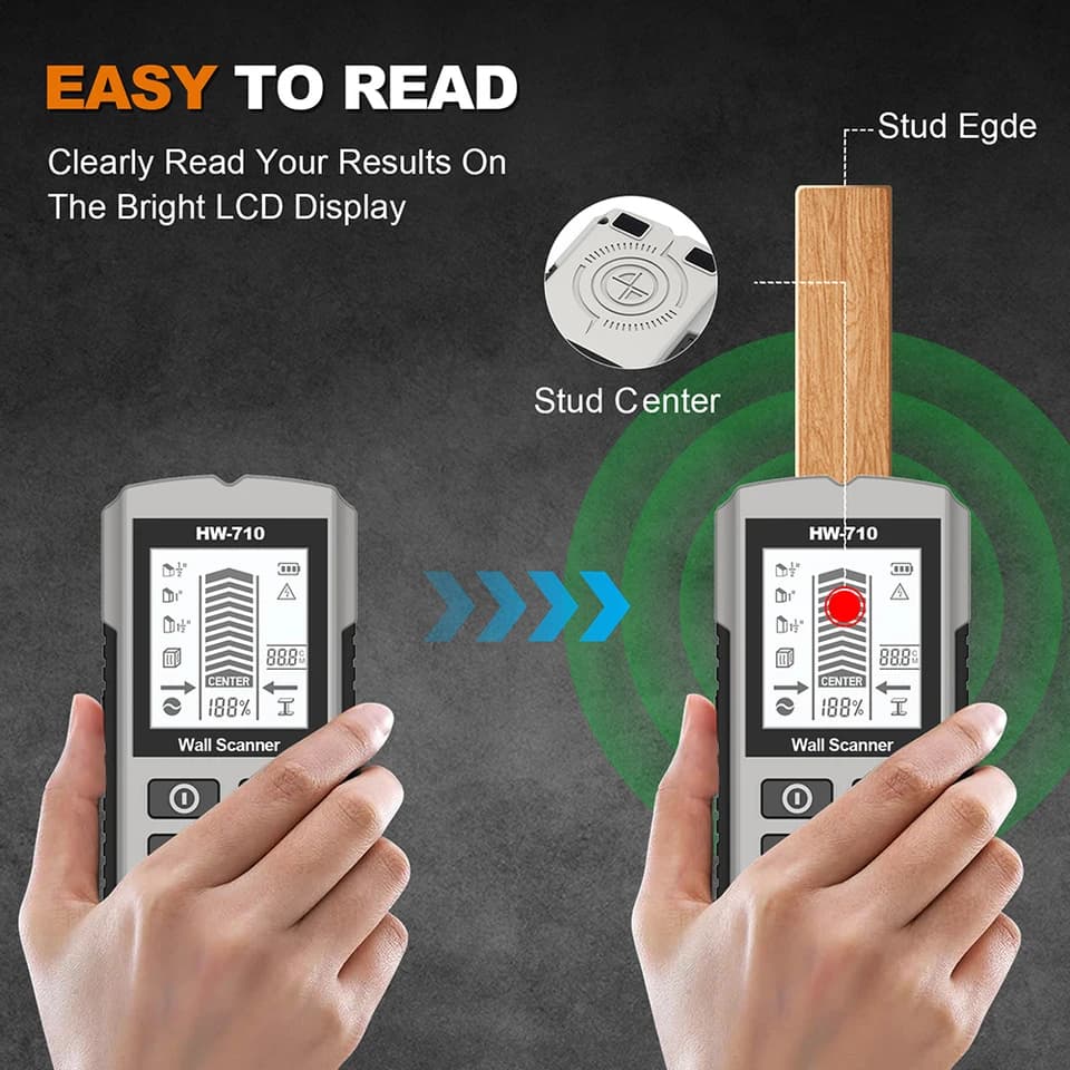 6-in-1 Wall Stud Finder | LCD Display & AC Voltage Live Wire | Metal & Wood Scanner - Thumbnail 4