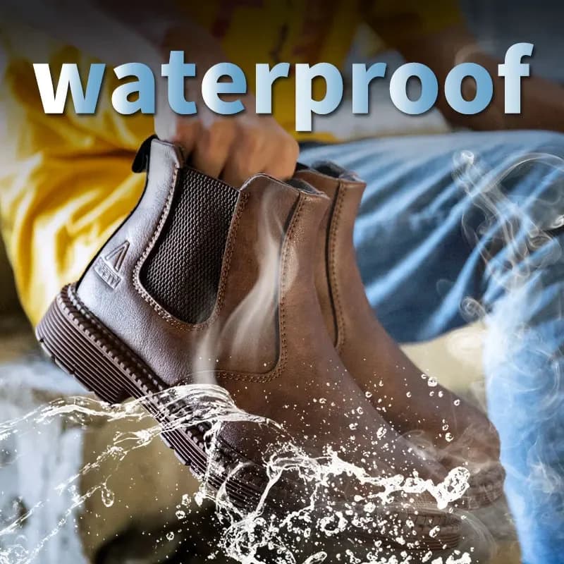 Safety Toe Waterproof Work Boots | Chelsea Style Leather | Site Security Footwear - Thumbnail 3