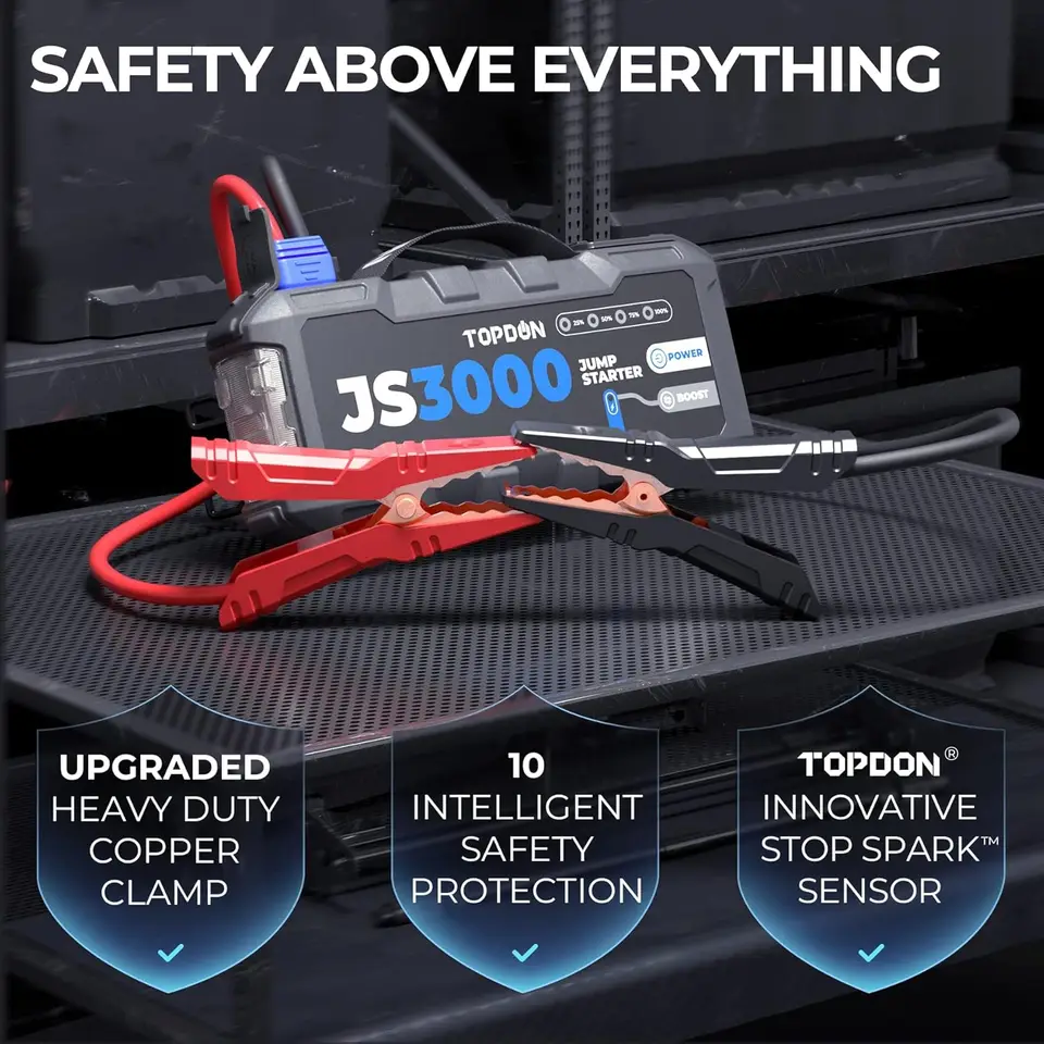 TOPDON Jump Starter JS3000/JS2000Pro/JS1200pro | 3000A/2500A/1500A/1200A Power Bank | 12V Car Starting Device - Thumbnail 4